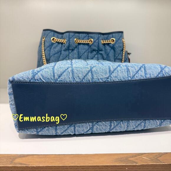 Coach Evelyn Shoulder Bag In Regenerative Cotton With Quilting CDC02 Indigo - Picture 6 of 7